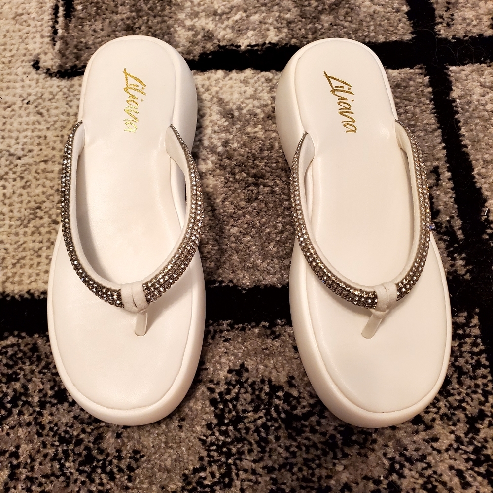 White Liliana Sandals with Rhinestone straps Size 9